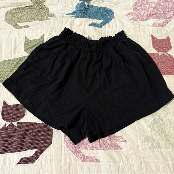 Ava & Viv Black Linen Pull On Elastic Waist Shorts 1X Plus Size - Picture 1 of 6